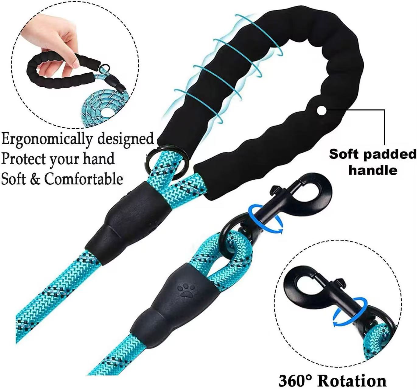 5 FT strong Dog Leash with Comfortable Padded Handle and Highly Reflective Threads for Medium and Large Dogs