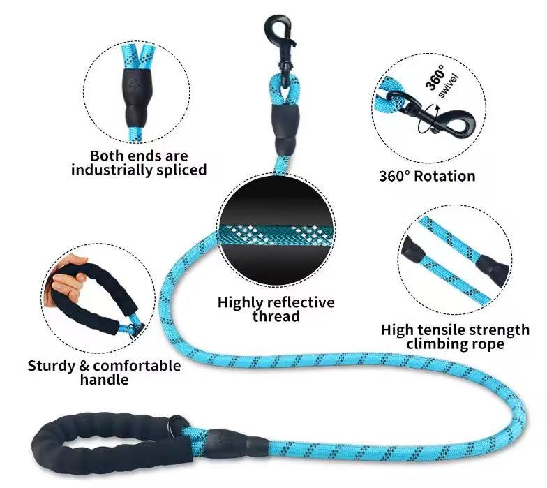 5 FT strong Dog Leash with Comfortable Padded Handle and Highly Reflective Threads for Medium and Large Dogs