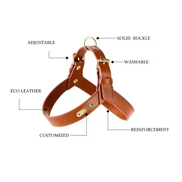 Hot sale luxury designer cool vegan leather dog harness set