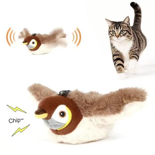Rechargeable Sparrow Bird Realistic Interactive Cat Toy with Catnip
