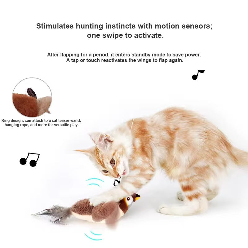 Rechargeable Sparrow Bird Realistic Interactive Cat Toy with Catnip