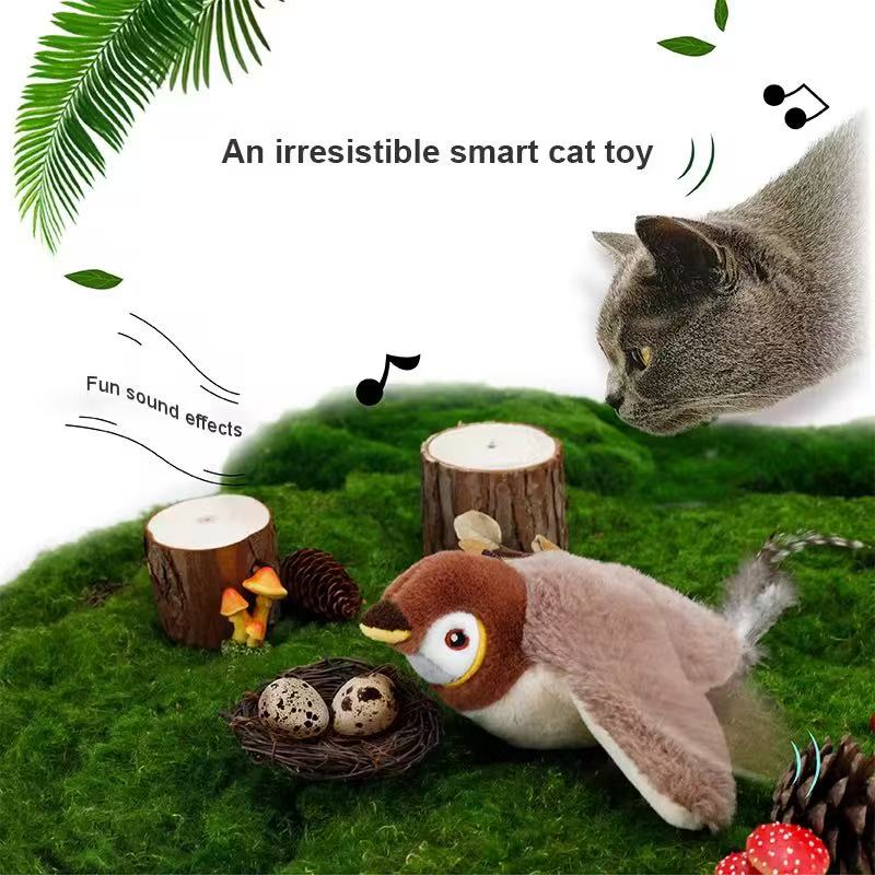 Rechargeable Sparrow Bird Realistic Interactive Cat Toy with Catnip