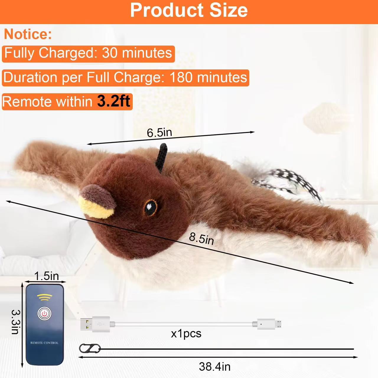 Rechargeable Sparrow Bird Realistic Interactive Cat Toy with Catnip