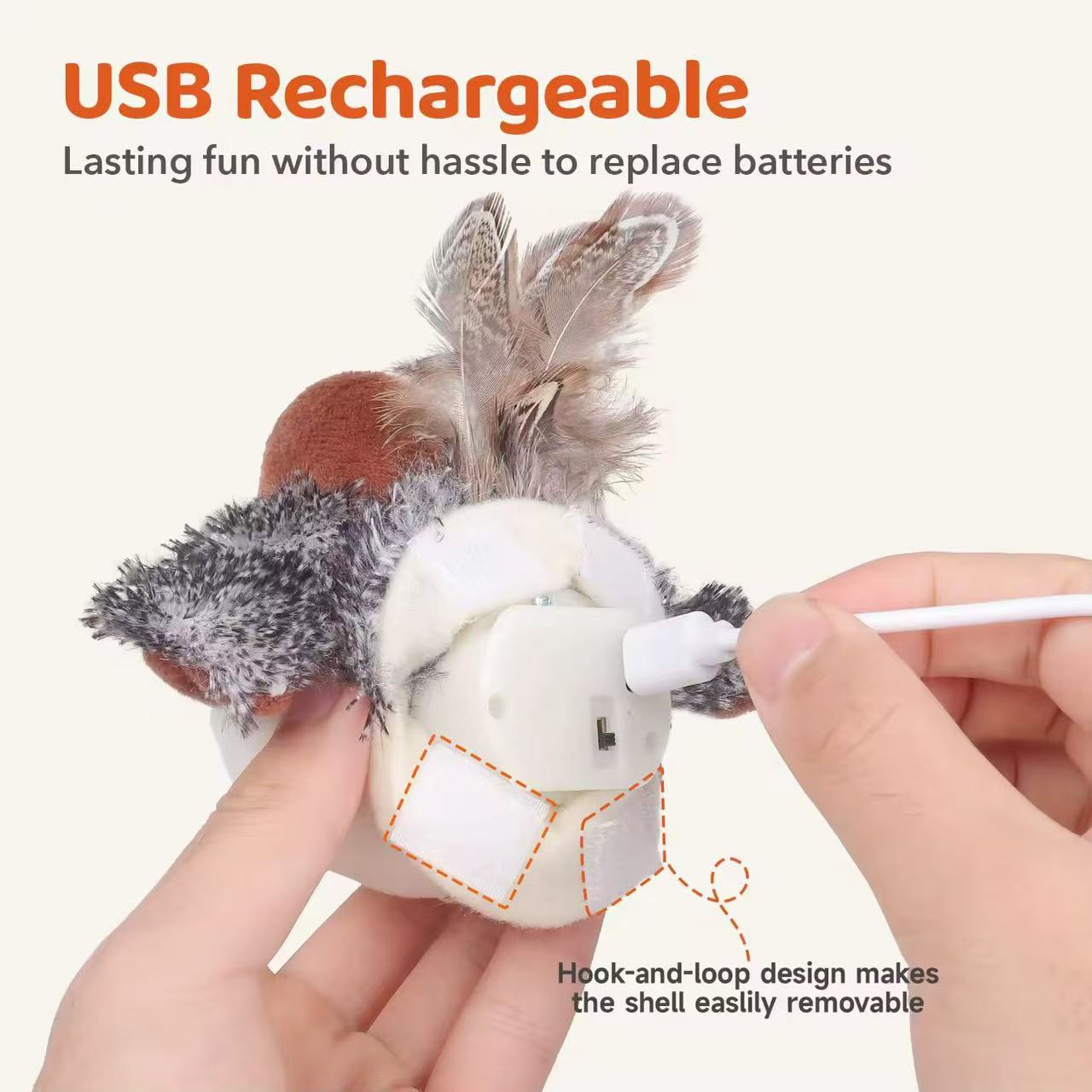 Rechargeable Sparrow Bird Realistic Interactive Cat Toy with Catnip