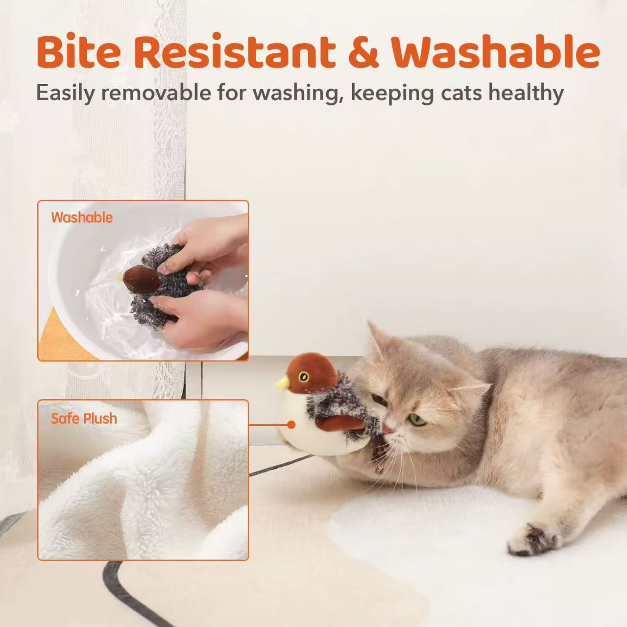 Rechargeable Sparrow Bird Realistic Interactive Cat Toy with Catnip
