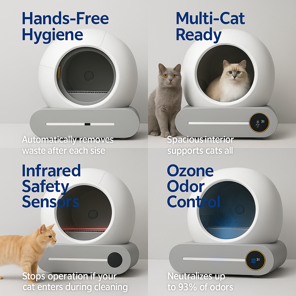 Furever Love Automatic Self-Cleaning Cat Litter Box with APP Control, Odor-Free Waste Disposal, Extra-Large 65L+9L Capacity, Robot Litter Box with Trash Bags