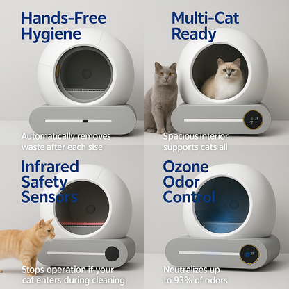 Furever Love Automatic Self-Cleaning Cat Litter Box with APP Control, Odor-Free Waste Disposal, Extra-Large 65L+9L Capacity, Robot Litter Box with Trash Bags