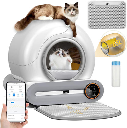 Furever Love Automatic Self-Cleaning Cat Litter Box with APP Control, Odor-Free Waste Disposal, Extra-Large 65L+9L Capacity, Robot Litter Box with Trash Bags